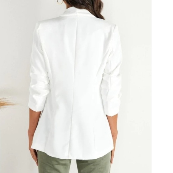 Open Front White Ruched Sleeve Single Button Hourglass Blazer Casual Size Large - Picture 5 of 15